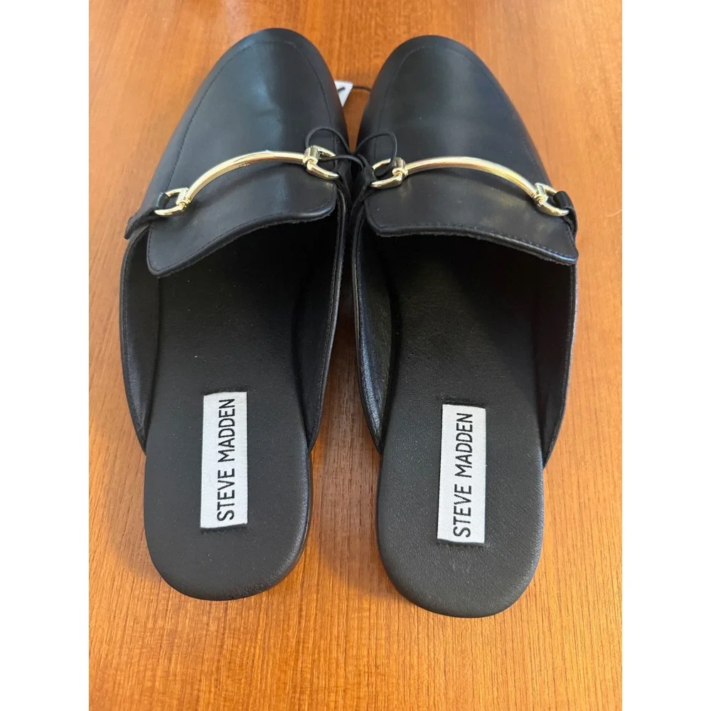 NWT Steve Madden Galiea Classic Black Leather Mule Business Loafer Flats Size 9 - Picture 3 of 9